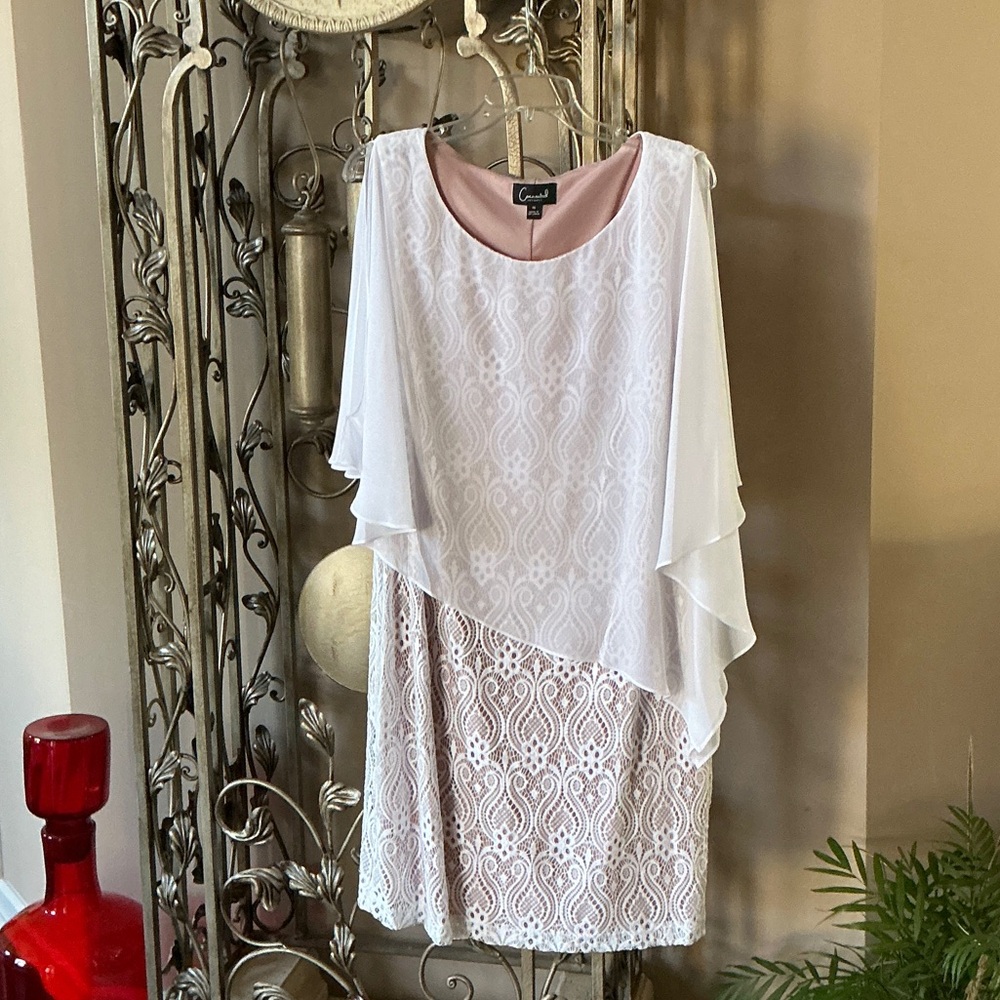 Connected Apparel White and Pink Lace Dress